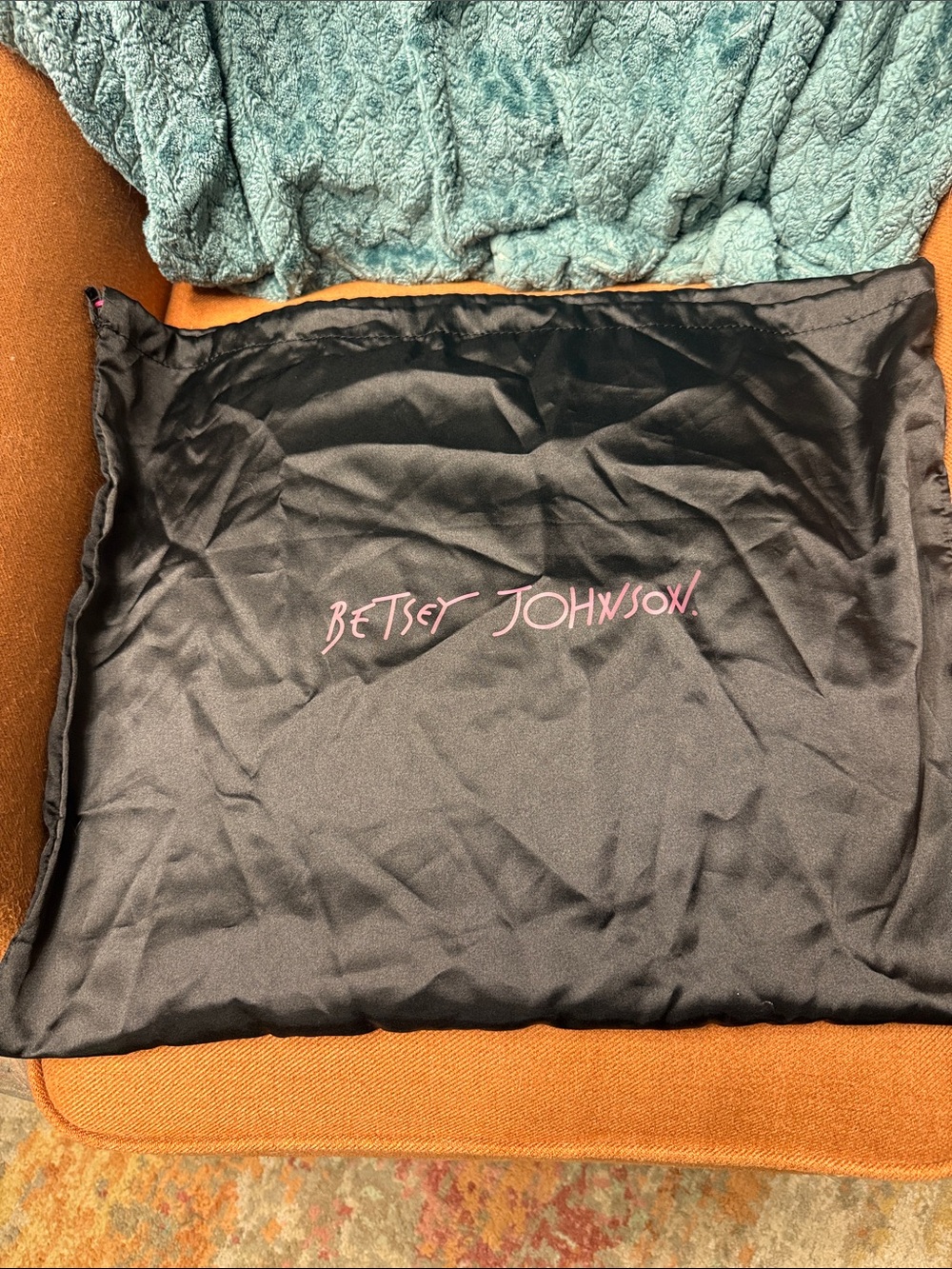 Betsey Johnson Black Dust Bag with Pink Script Logo 21x16.5